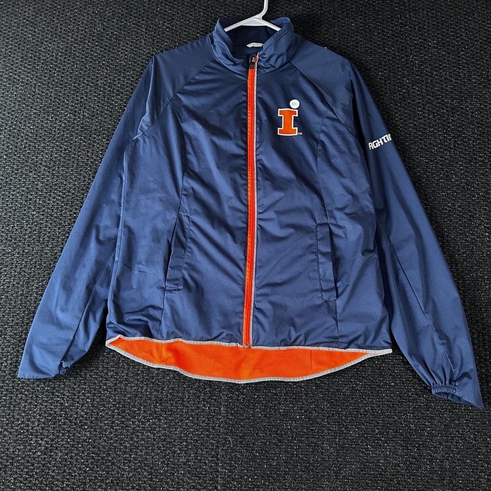Illinois Fighting Illini Mens Full‎ Zip Jacket Orange Trim Navy Blue Size M